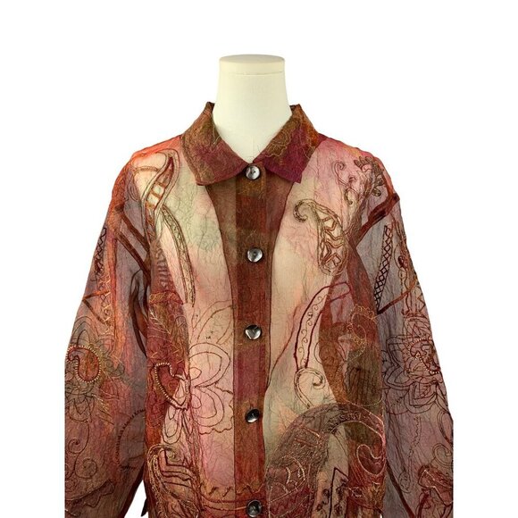 Chicos Sheer Embroidered Button-Up Jacket Size 3 - Picture 4 of 6